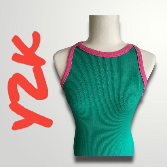 Primark NWT Modern Y2K Vibes Ribbed Bright & Bold Bodycon Dress Teal Pink - 10 - Picture 6 of 8